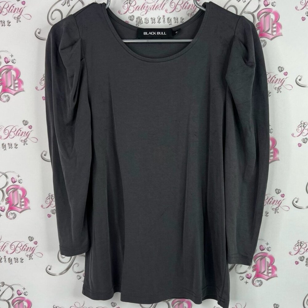 Black bull long sleeve puff shoulder top Women's Charcoal Blouse